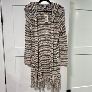 American Rag Striped Hooded Fringe Cardigan Sweater